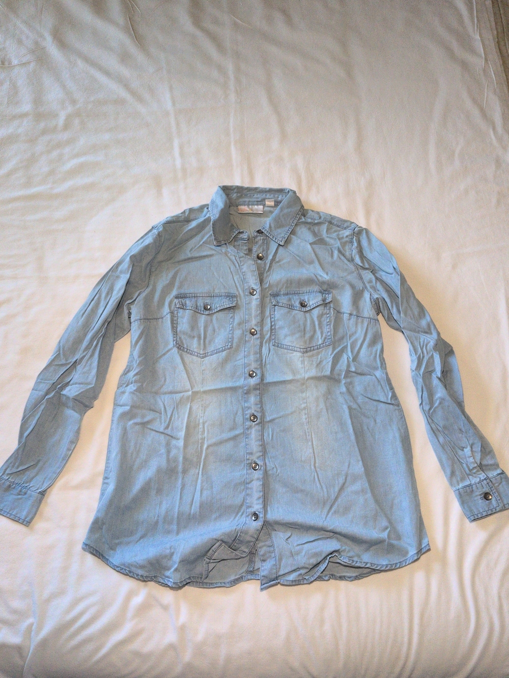 Belle by Kim Gravel Light Blue Denim-Style Button Down Shirt